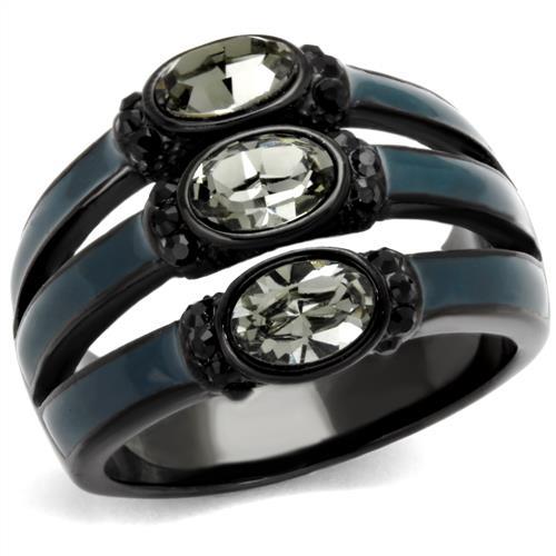 TK2214 - IP Black(Ion Plating) Stainless Steel Ring with Top Grade Crystal in Black Diamond-0
