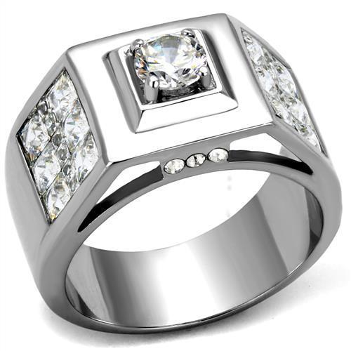 TK2220 - High polished (no plating) Stainless Steel Ring with AAA Grade CZ in Clear-0