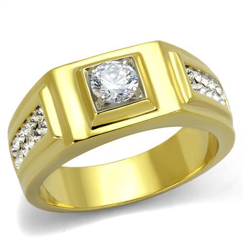 TK2222 - Two-Tone IP Gold (Ion Plating) Stainless Steel Ring with AAA Grade CZ in Clear-0