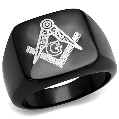 TK2227 - IP Black(Ion Plating) Stainless Steel Ring with No Stone-0