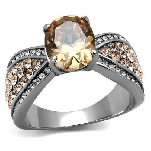 TK2249 - High polished (no plating) Stainless Steel Ring with AAA Grade CZ in Champagne-0