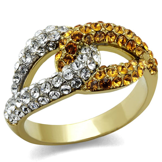 TK2251 - Two-Tone IP Gold (Ion Plating) Stainless Steel Ring with Top Grade Crystal in Topaz-0