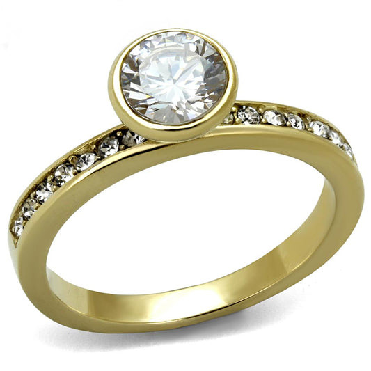 TK2254 - IP Gold(Ion Plating) Stainless Steel Ring with AAA Grade CZ in Clear-0
