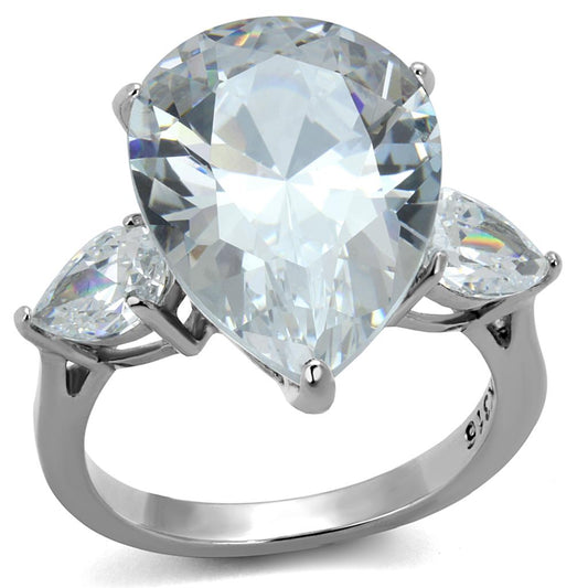 TK2256 - High polished (no plating) Stainless Steel Ring with AAA Grade CZ in Clear-0