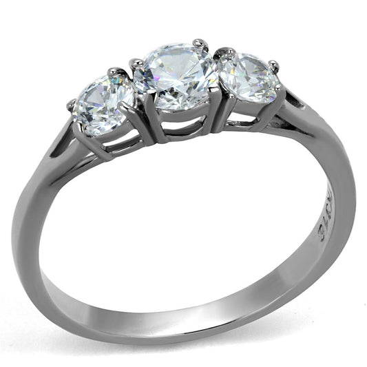 TK2260 - High polished (no plating) Stainless Steel Ring with AAA Grade CZ in Clear-0