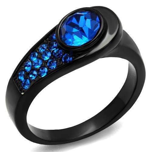 TK2279 - IP Black(Ion Plating) Stainless Steel Ring with Top Grade Crystal in Capri Blue-0