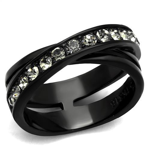 TK2281 - IP Black(Ion Plating) Stainless Steel Ring with Top Grade Crystal in Black Diamond-0
