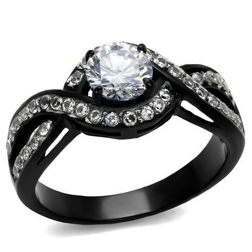 TK2282 - Two-Tone IP Black (Ion Plating) Stainless Steel Ring with AAA Grade CZ in Clear-0