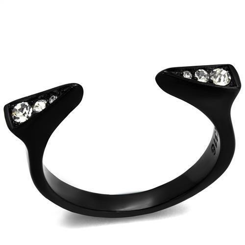 TK2287 - IP Black(Ion Plating) Stainless Steel Ring with Top Grade Crystal in Clear-0