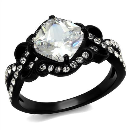 TK2288 - IP Black(Ion Plating) Stainless Steel Ring with AAA Grade CZ in Clear-0