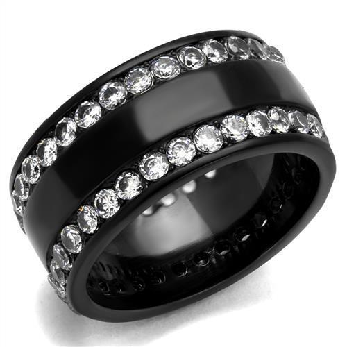 TK2290 - IP Black(Ion Plating) Stainless Steel Ring with AAA Grade CZ in Clear-0