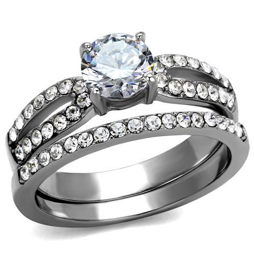 TK2292 - High polished (no plating) Stainless Steel Ring with AAA Grade CZ in Clear-0