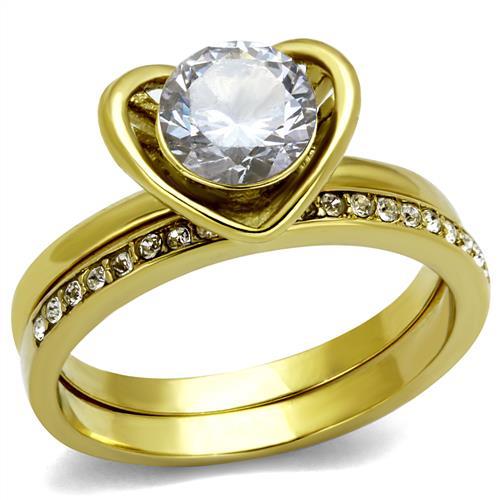 TK2295 - IP Gold(Ion Plating) Stainless Steel Ring with AAA Grade CZ in Clear-0