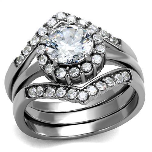 TK2297 - High polished (no plating) Stainless Steel Ring with AAA Grade CZ in Clear-0