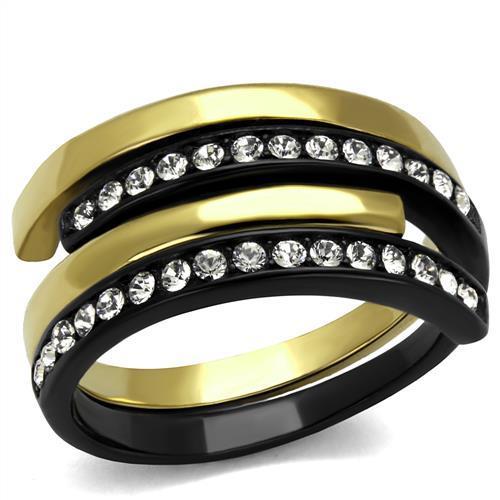 TK2298 - IP Gold+ IP Black (Ion Plating) Stainless Steel Ring with Top Grade Crystal in Clear-0