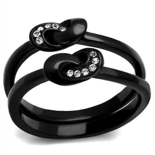 TK2300 - IP Black(Ion Plating) Stainless Steel Ring with Top Grade Crystal in Clear-0