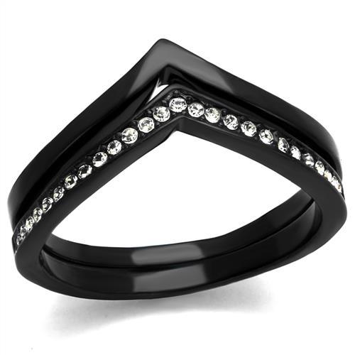 TK2302 - IP Black(Ion Plating) Stainless Steel Ring with Top Grade Crystal in Clear-0