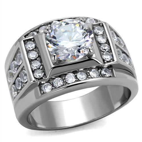 TK2305 - High polished (no plating) Stainless Steel Ring with AAA Grade CZ in Clear-0