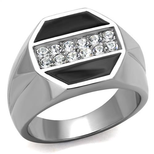 TK2309 - High polished (no plating) Stainless Steel Ring with Top Grade Crystal in Clear-0
