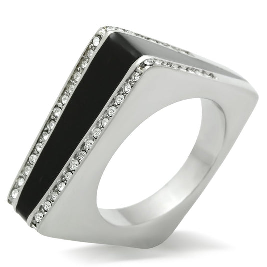 TK232 - High polished (no plating) Stainless Steel Ring with Top Grade Crystal in Clear-0