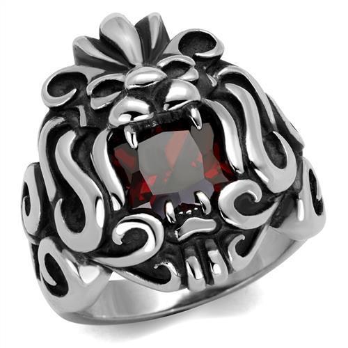 TK2339 - High polished (no plating) Stainless Steel Ring with AAA Grade CZ in Garnet-0