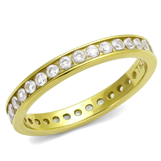 TK2343G - IP Gold(Ion Plating) Stainless Steel Ring with AAA Grade CZ in Clear-0