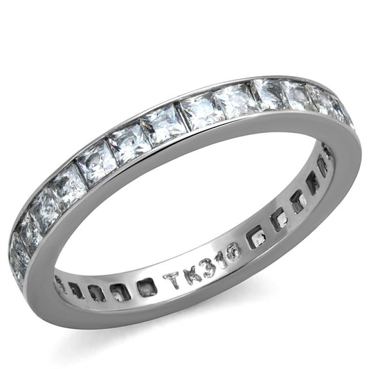 TK2344 - High polished (no plating) Stainless Steel Ring with AAA Grade CZ in Clear-0