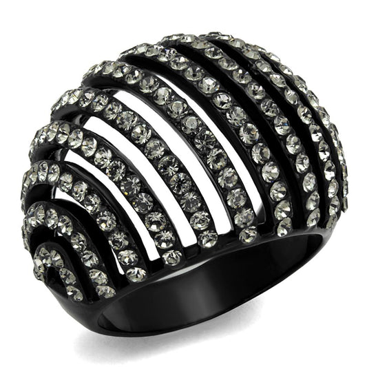 TK2345 - IP Black(Ion Plating) Stainless Steel Ring with Top Grade Crystal in Black Diamond-0