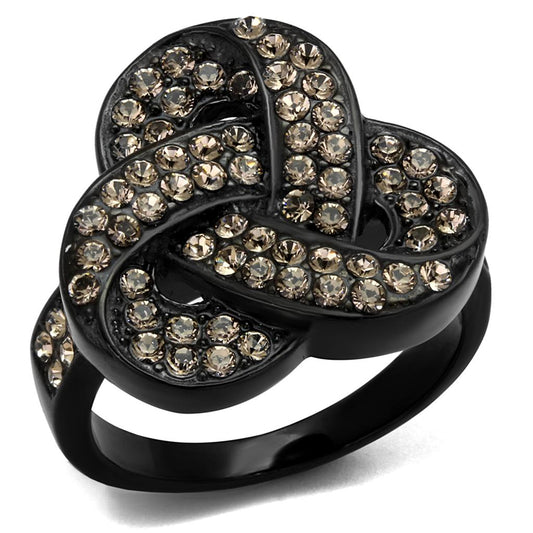 TK2347 - IP Black(Ion Plating) Stainless Steel Ring with Top Grade Crystal in Light Smoked-0