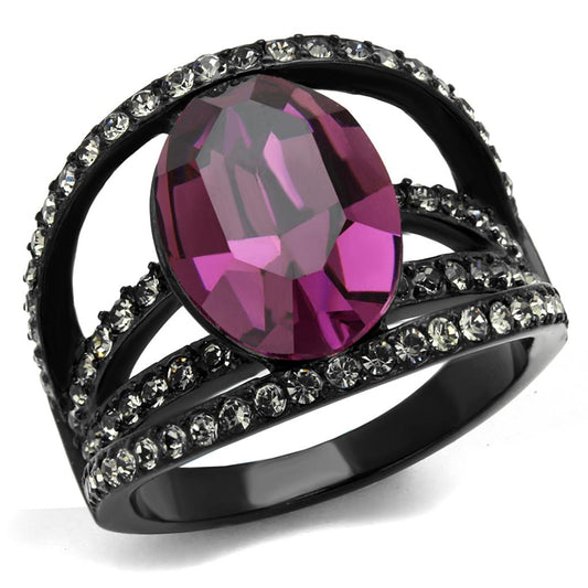 TK2348 - IP Black(Ion Plating) Stainless Steel Ring with Top Grade Crystal in Amethyst-0