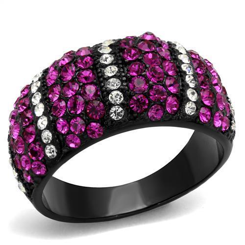 TK2356 - IP Black(Ion Plating) Stainless Steel Ring with Top Grade Crystal in Fuchsia-0