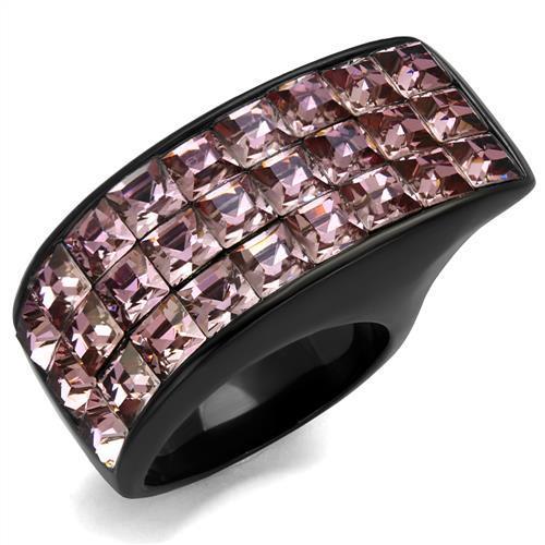 TK2359 - IP Black(Ion Plating) Stainless Steel Ring with Top Grade Crystal in Light Rose-0