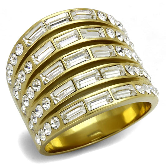 TK2362 - IP Gold(Ion Plating) Stainless Steel Ring with Top Grade Crystal in Clear-0