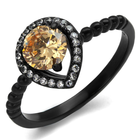 TK2365 - IP Black(Ion Plating) Stainless Steel Ring with AAA Grade CZ in Champagne-0