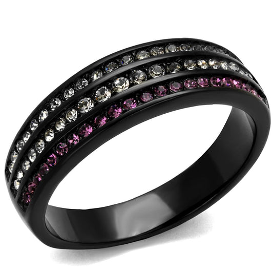 TK2366 - IP Black(Ion Plating) Stainless Steel Ring with Top Grade Crystal in Amethyst-0
