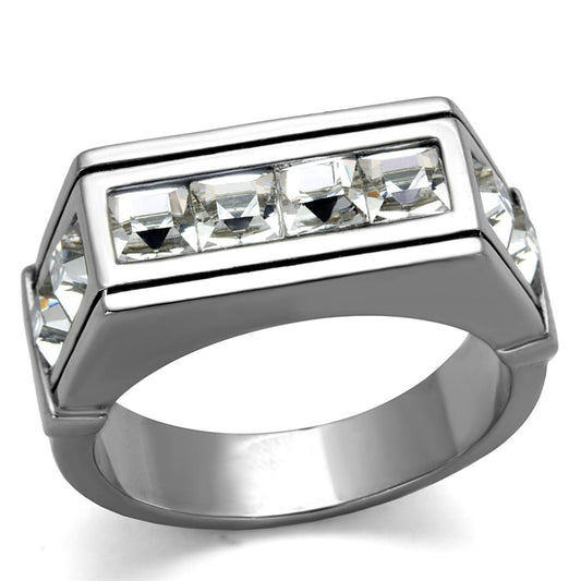 TK2376 - High polished (no plating) Stainless Steel Ring with Top Grade Crystal in Clear-0