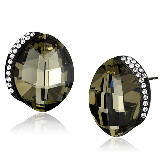 TK2377 - IP Black(Ion Plating) Stainless Steel Earrings with Top Grade Crystal in Black Diamond-0