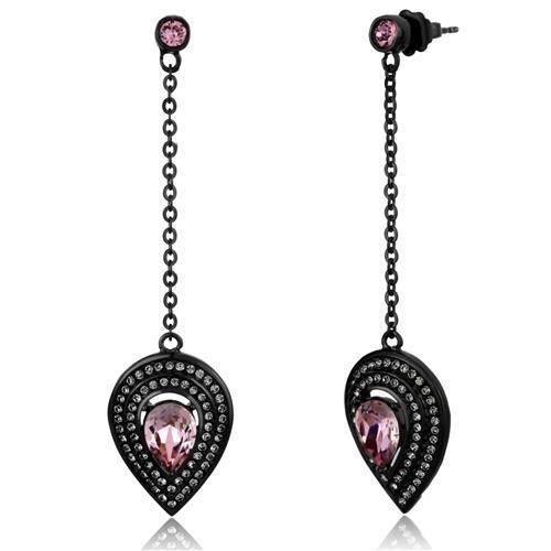 TK2380 - IP Black(Ion Plating) Stainless Steel Earrings with Top Grade Crystal in Light Rose-0