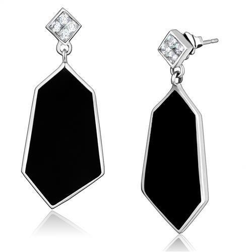 TK2382 - High polished (no plating) Stainless Steel Earrings with AAA Grade CZ in Clear-0