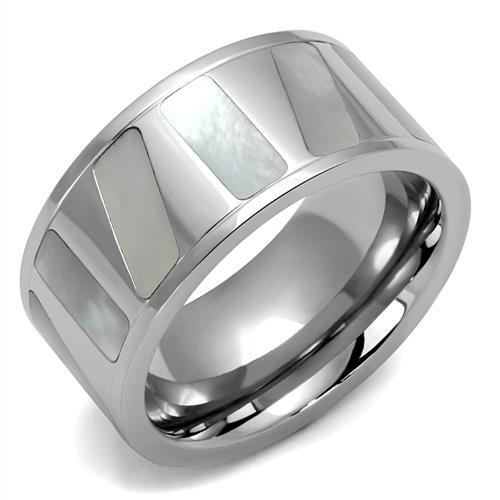 TK2401 - High polished (no plating) Stainless Steel Ring with Precious Stone Conch in White-0
