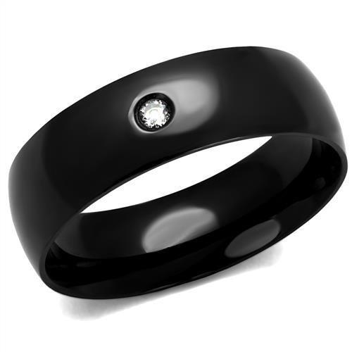 TK2409 - IP Black(Ion Plating) Stainless Steel Ring with AAA Grade CZ in Clear-0