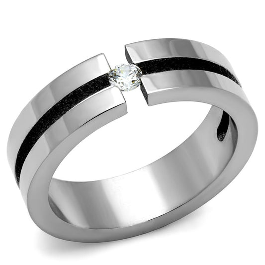 TK2412 - High polished (no plating) Stainless Steel Ring with AAA Grade CZ in Clear-0