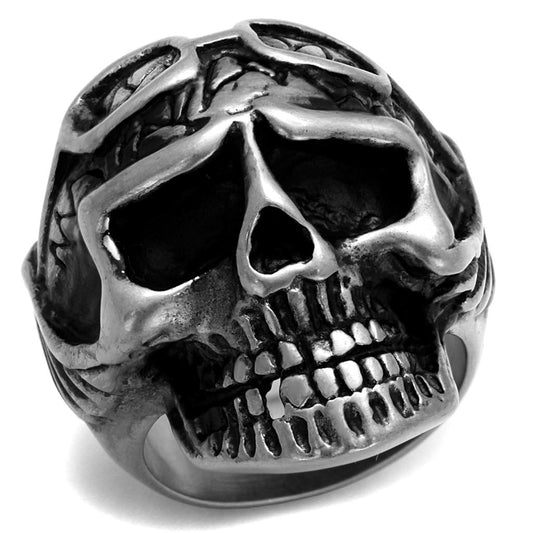 TK2414 - Antique Silver Stainless Steel Ring with Epoxy in Jet-0