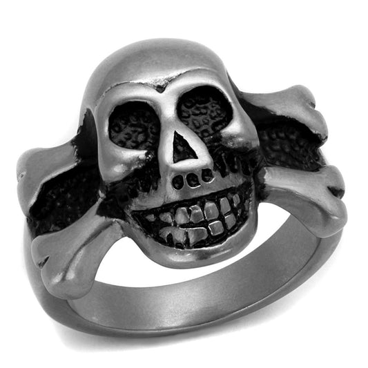 TK2416 - Antique Silver Stainless Steel Ring with Epoxy in Jet-0