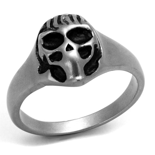 TK2417 - Antique Silver Stainless Steel Ring with Epoxy in Jet-0