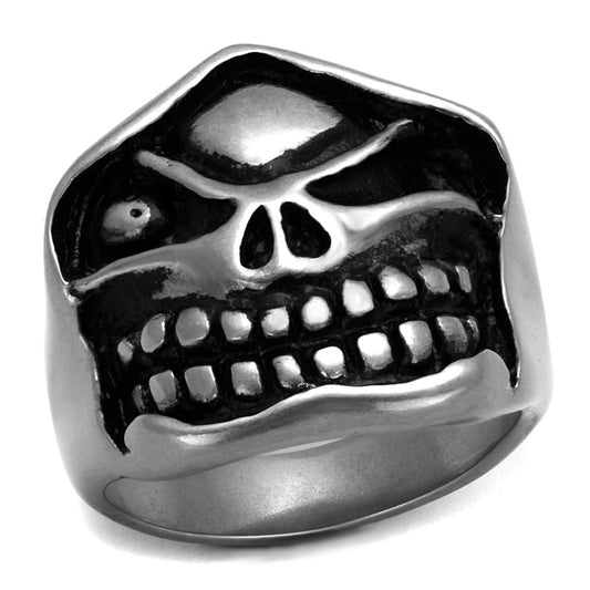 TK2418 - Antique Silver Stainless Steel Ring with Epoxy in Jet-0