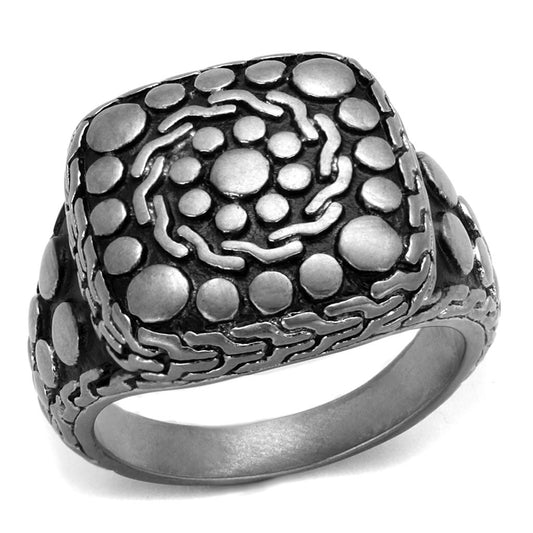 TK2420 - Antique Silver Stainless Steel Ring with Epoxy in Jet-0