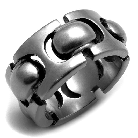 TK2421 - Antique Silver Stainless Steel Ring with Epoxy in Jet-0