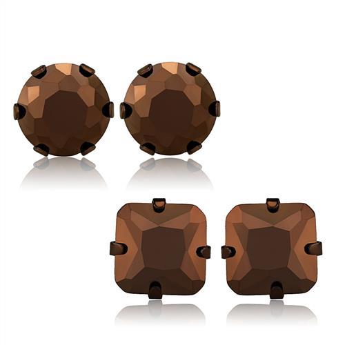 TK2443 - Two Tone IP Light Brown (IP Light coffee) Stainless Steel Earrings with AAA Grade CZ in Light Coffee-0
