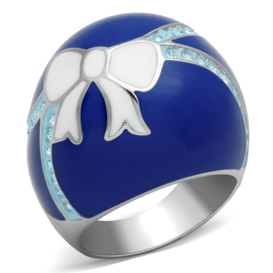 TK245 - High polished (no plating) Stainless Steel Ring with Top Grade Crystal in Sea Blue-0
